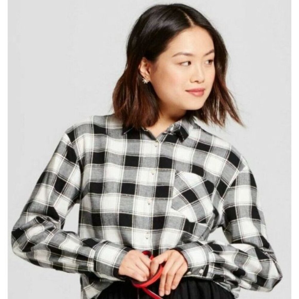 NWT New Women's A New Day Target Flannel Plaid Black and White Small S Shirt